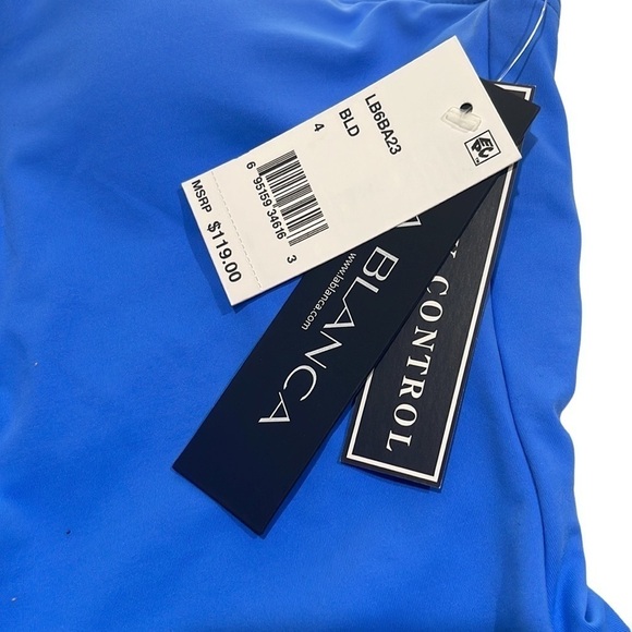 NWT La Blanca Strappy Blue Plunge Tummy Control Swimsuit SZ 4 - Picture 6 of 11